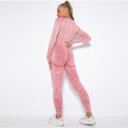 2 Pcs Sets Yoga Suit Tummy Control Sports Suits Hips Push Up Gym Leggings+Long Sleeve Cropped Tops High Waist Fitness Yoga Sets