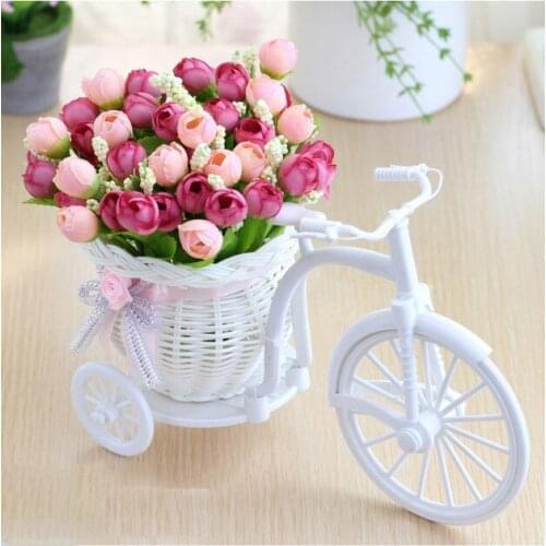 Creative Bicycle Flower Basket Home Wedding Party DIY Decorative Flower Pot Tricycle Design Plastic White Vase Flower Storage