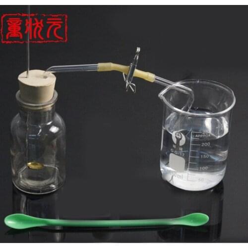 Laboratory equipment detection of oxygen content in the air set with glass cylinders beaker tube spoon