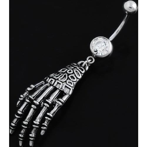 Fashion Women skull Inlaid Dangle Body Piercing Belly Button Bar Navel Ring Jewelry