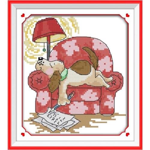The writing dog cross stitch kit 18ct 14ct 11ct count printed canvas stitching embroidery DIY handmade needlework