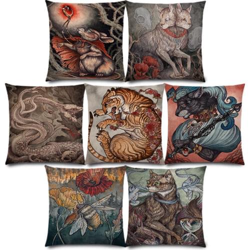 New Dark Magic Creatures Mysterious Monster Amazing Fantasy Animals Cat Deer Bird Fox Tiger Snake Cushion Cover Pillow Case