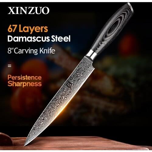 XINZUO 8" inch Cleaver Meat Knife High Carbon German Steel Damascus Stainless Steel Kitchen Knife Sashimi Knife Pakkawood Handle