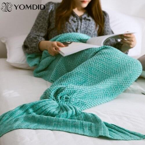 80*180cm Mermaid Tail Blanket Yarn Knitted Handmade Crochet Mermaid Blanket Throw Bed Wrap Super Soft Sleeping