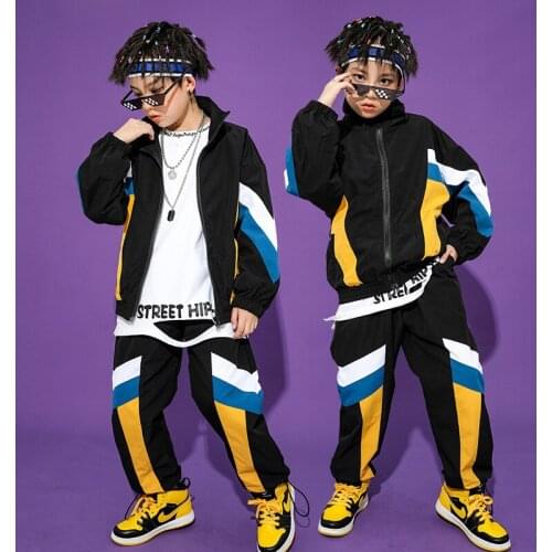 Boys Hip Hop Dance Costumes Jazz Performance Clothing Stitching Hiphop Rave Outfit Children Street Dance Practice Wear PP012