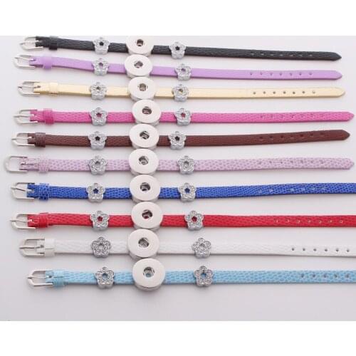 Wholesale 20pcs/lot Mix Colors Fashion Women Snake Pu Leather Metal Diy 18mm Snap Button Bracelet Jewelry For Girls