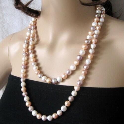 50" 8-9mm MultiColor Freshwater Pearl Necklace White Pink Purple
