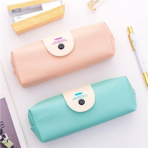 Creative PU Stationery Pen Pencail Bag Korean Cute Student Pencil Case Fashion Large Capacity Pencilcase Simple Pink Pen Bags