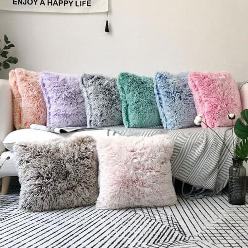 Plush Cushion Cover Both Sides Solid Pillowcase 45x45 Home Winter Decor for Sofa Bed Christmas Gift Living Room Warm Accessories