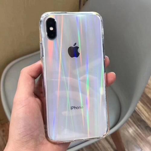 Regenboog Laser Gevallen Voor iPhone12 XS Max XR Transparante Zachte Fundas Voor iPhone 11 XR 6 6S 7 8 Plus Clear Acryl Covers