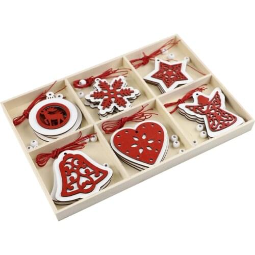 Christmas Wooden Ornaments Finished Set Natural Wood Slices Wooden Pendants Kit Hanging Ornaments for Tree Wall Valentines Day