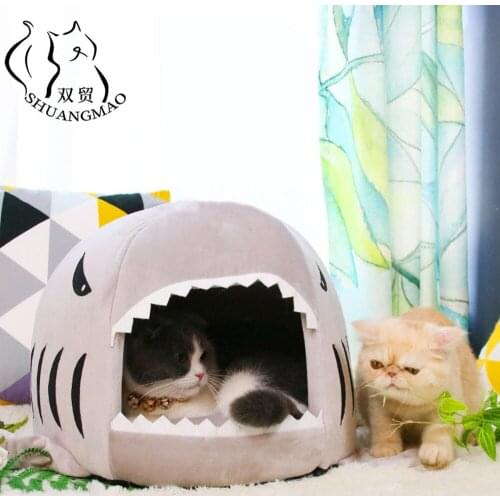 SHUANGMAO Shark Shape Pet Cats Bed House for Dog Mat Warm Kennel Kittens Cave Kennel window hammock Beds Outdoor Tent Products