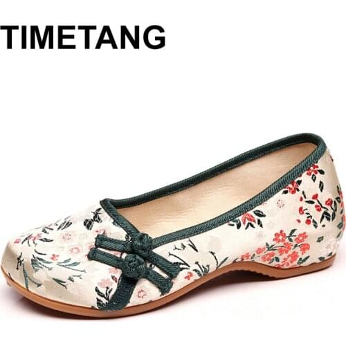 TIMETANGFloral Printed Fabric Womens Canvas BalletFlats Retro Style Slipon Comfort Shoes ladies ballerines femme chaussuresE225