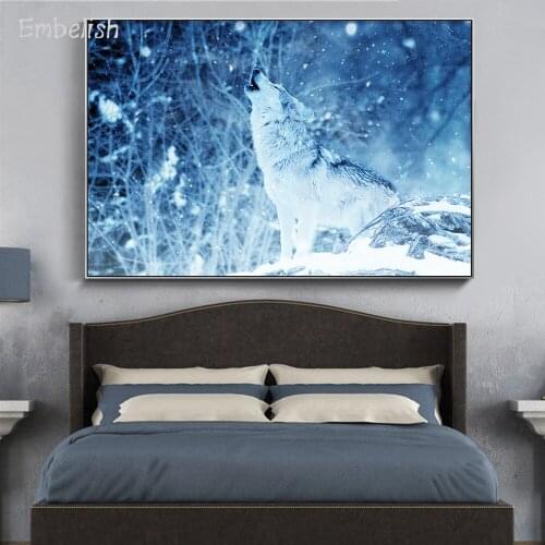 Embelish 1 Pieces Wolf Shouting In Snow Animals Landscape Wall Art Pictures For Living Room Home Decor HD Canvas Painting Poster
