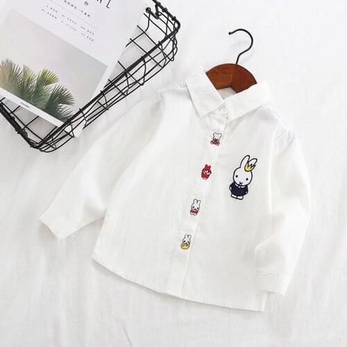 Spring Shirts for Baby Girls Children Long Sleeve Shirt Cute Rabbit Pattern Kids Tops Autumn Cotton Infant Clothing for 4 6 8Y