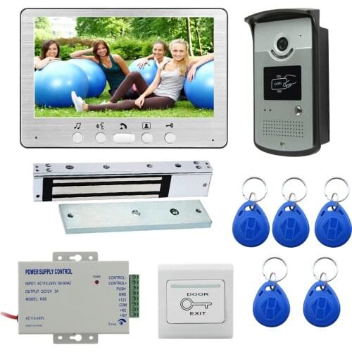 Video Intercom with Lock and Exit Button 7 inch Video Door Phone White Monitor 1000TVL Night Vision Doorbell Camera