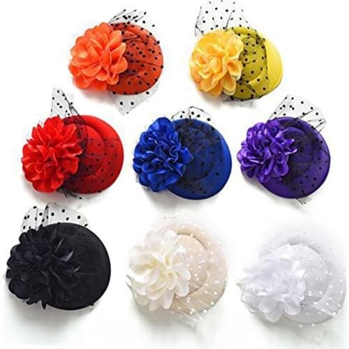 Hairpins Veiling Cocktail Ladies 1PC Rose Dot Fascinator Cap Hair Clips Party Top Hat Flower 17 Colors