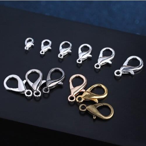 50pcs/lot 10/12/14/16/18/21mm Silver Gun Black Metal Lobster Clasps Hook Bracelet End Connectors For Jewelry Making DIY Necklace