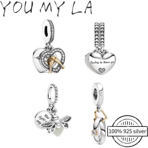 Fit Pando Charm Bracelet 925 Sterling Silver Cute Heart Pendant Woman Delicate Beads for Valentines Day Gift Jewelry