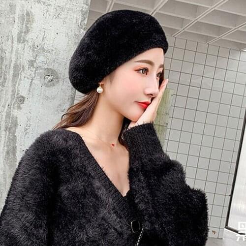 Women autumn and winter woolen beret Korean Artist Cap striped Beret Hat Winter warm striped student hat British pumpkin hat