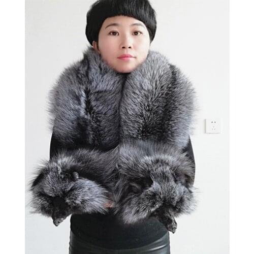 Winter fox fur scarves women 2018 luxury designer real fur poncho animal mens scarf natural silver fox scarf banquet shawl