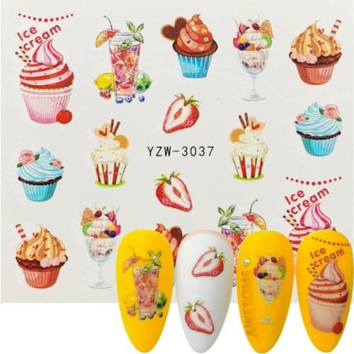 1 Sheet Sweets Ice Cream Summer Nail Sticker Mixed Colorful Fruit DIY Water Decals Nail Art Decorations Manicure Slider Tool