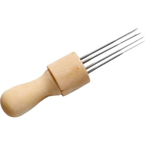 1 Pc DIY Felting Needle with Eight Needles Tool Craft Wool Felt Stitch Punch Solid Wooden Handle Handcraft Tool Accessories