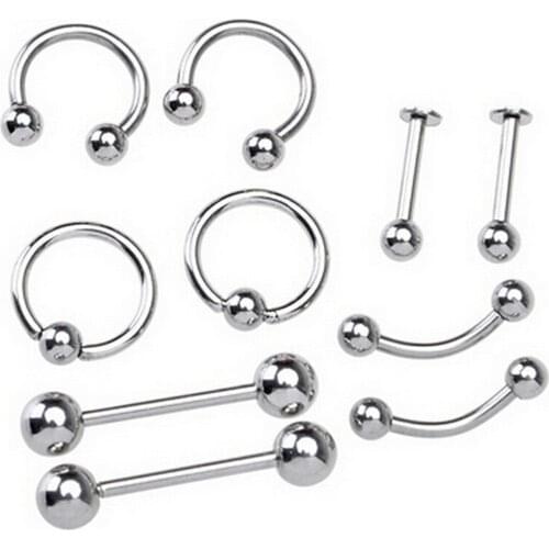 10Pcs Surgical Stainless Steel Eyebrow Nose Lip Captive Bead Ring Tongue Piercing Tragus Cartilage Earring Body Jewelry