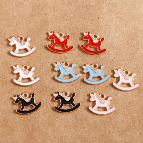 10pcs/lot 11*14mm Enamel Charms Toy Trojan Horse Pendants for Women Bracelets Necklace Charms for Jewelry Making DIY Accessory