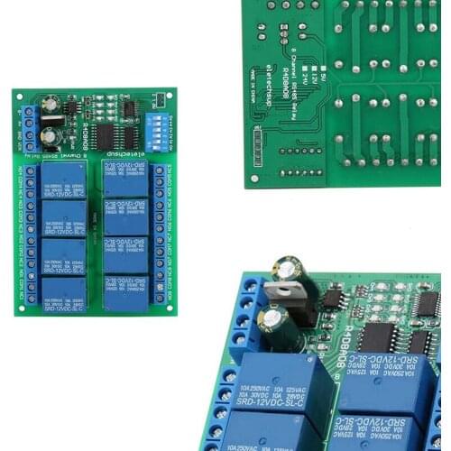 DC 12V 8 Ch RS485 Relay Board Modbus RTU UART Remote Control Switch DIN35 for PLC Control Expansion Module Retail
