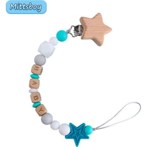 2021 Personalized DIY Wooden Name Bead Silicone Pacifier Chain Baby Teething DIY Nursing Pacifier Clip Holder Babys Shower Gifts