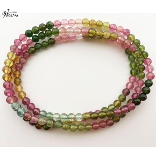 3 Row Free Shipping Fashion Jewelry 3.5~4mm Natural Tourmaline Ball Beads Stretch Bracelet 21" FG8699