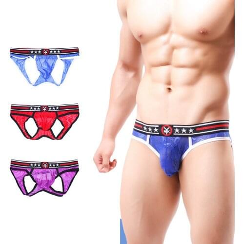 3 Pieces/batch Sexy Mens Triangle Lace Hollow Sex Appeal Low-Waist Underwear Fashion Polyester Clothing Brave Men