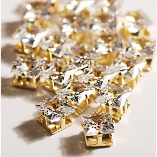 5MM 6MM 8MM The Shape Of Square Crystal Cubic Zirconia Single Claw Gold Alloy Zircon Accessories Charms For Home