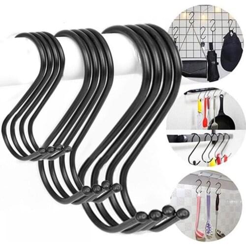 5Pcs Black S Shaped Hooks Kitchen Bathroom Hanging Kitchenware Bag Towels Holder