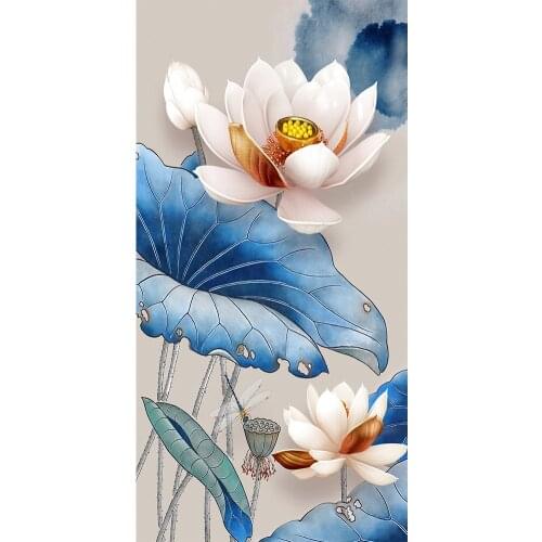 5D Lotus Flower White Flowers Pattern Full Diamond Painting Round Drill Resin Rhinestones Drawing DIY Home Mosaic Decor Gift