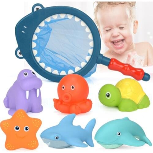 7Pcs Bath Toys Kids Beach Toys for Children Water Toys Soft Rubber Animals Water Play Toys for Bath Baby Shower Shark