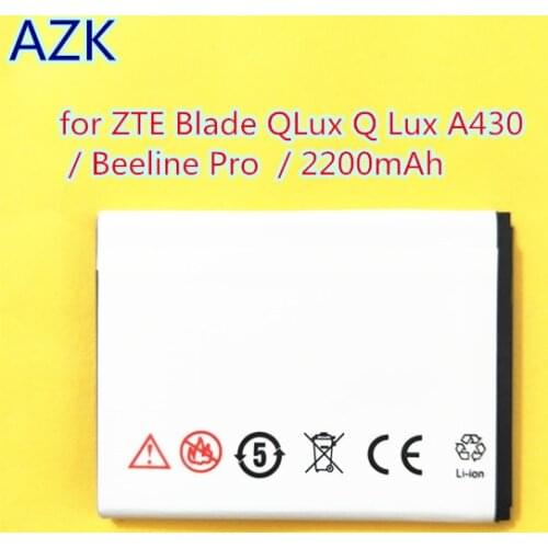 AZK New 3.8V 2200mAh Li3822T43P3h675053 battery for ZTE Blade QLux Q Lux A430 A210 Q Lux 3g 4g Beeline Pro Battery