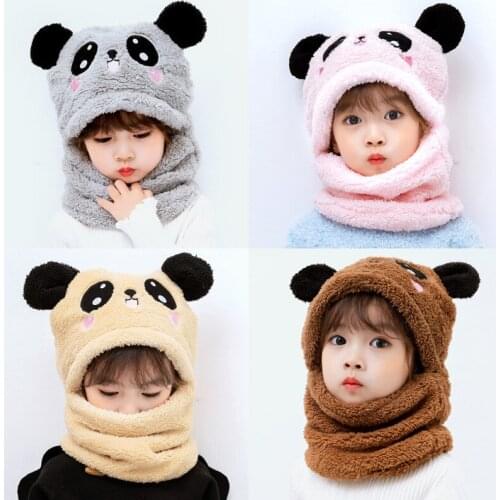 Kids Winter Faux Fleece Balaclava Hat Cartoon Panda Bear Ears Thicken Plush Full Cover Earflap Cap Kawaii Cute Hat Birthday Gift