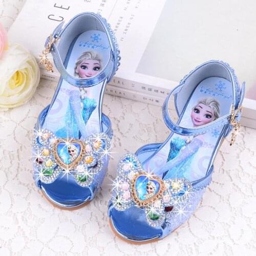 Disney Girls Princess Sandals Soft Bottom Crystal Shoes Girl Flat Bottom Elsa Sandals Little Girl Bowknot Frozen Shoes