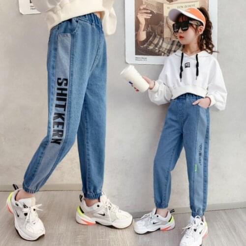 Girls Denim Pant Spring Teenage Girls Jeans for Girls Letter Pencil Pants 8 10 Student Children Casual Jeans Kids Trousers