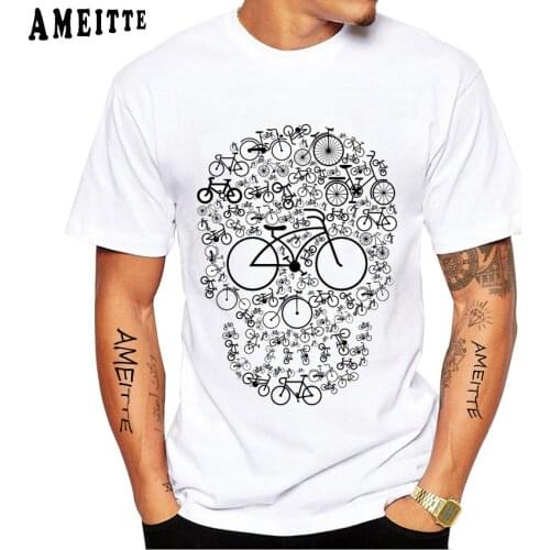 Skull Mountain Bike And Fixed Gear Print T-Shirt New Summer Men Short Sleeve Vintage Bicycle Design Boy Tops White Casual Tees