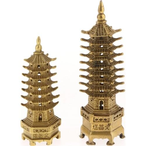 Chinese Folk Brass Copper Buddhism Temple Wen Chang Pagoda Tower Stupa Statue Ornaments