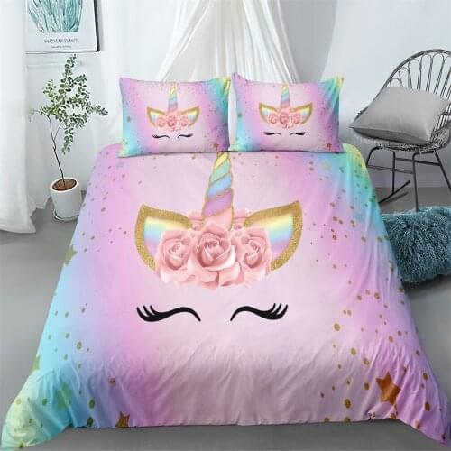 Fairy tale unicorn colorful bedding set twin double queen king size bed linen set Cartoon print design for kids with pillowcase