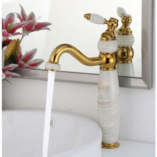 Bathroom Sink Faucet Ultra Faucets Euro Collection Gold with Stone Single Handle - One Hole Tall Body Deck Mount Lavatory Vessel