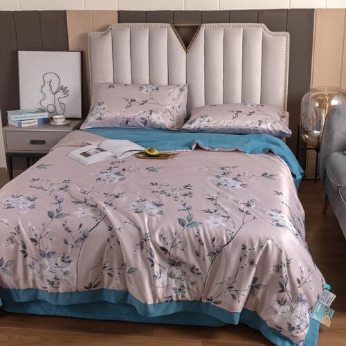 Tencel summer cool quilt four-piece set can be summer ice silk thin quilt bed sheet pillowcase silk 4-piece set