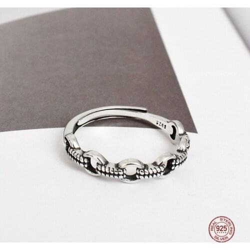 LKO Fashion Personality Vintage Chain Rings 925 Sterling Silver Opening Adjustable Ring For Women Trend Ornaments Jewellery
