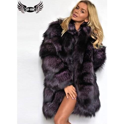 Fashion Luxury Womens Real Fox Fur Coat With Collar 80 cm Long Natural Genuine Fox Fur Jacket Woman Winter Fur Coats Outwear