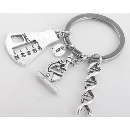 Fashion Flask DNA Microscope Gene Design Keychain Keyring Key Rings Bag Pendant Key Chains Holders for Men Jewellery Gift