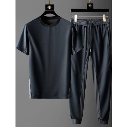 2021 Splicing Design Mens Sets (t-shirt+pants) Luxury Short Sleeve Ventilate Thin Male Tracksuit Fashion Slim Sport Man Sets